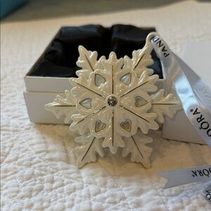 Pandora White Snowflake Ornament with Silver Accents